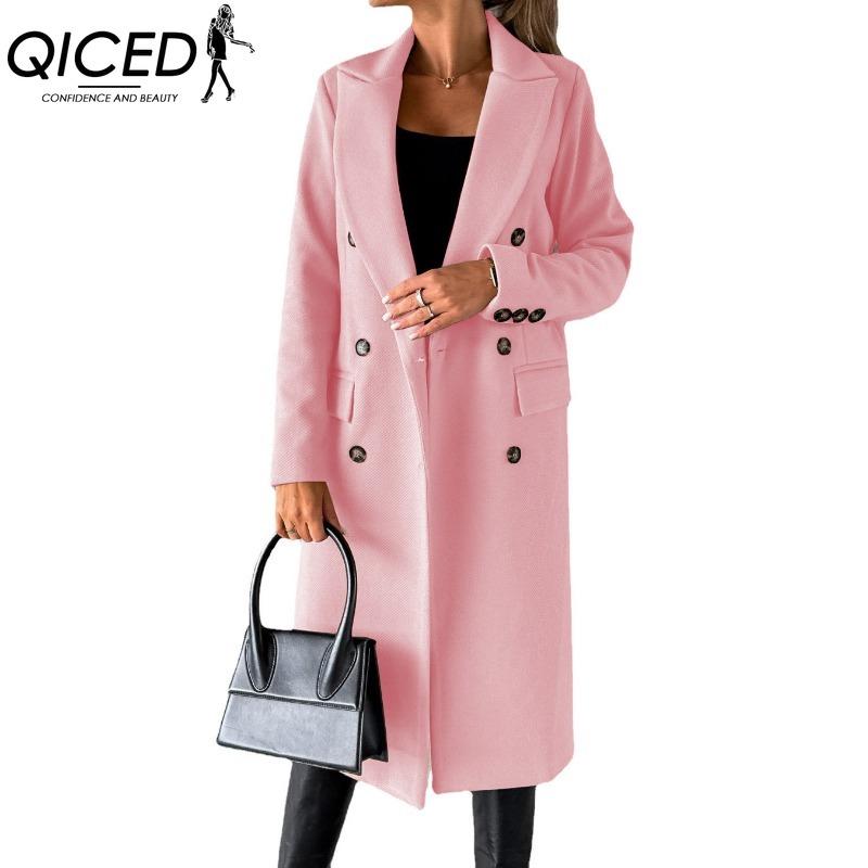 QICED Damen Vintage Lässig Karomuster Herbst Winter Langarm POLO-Kragen Jacken & Mäntel S rosa von Joom DACH