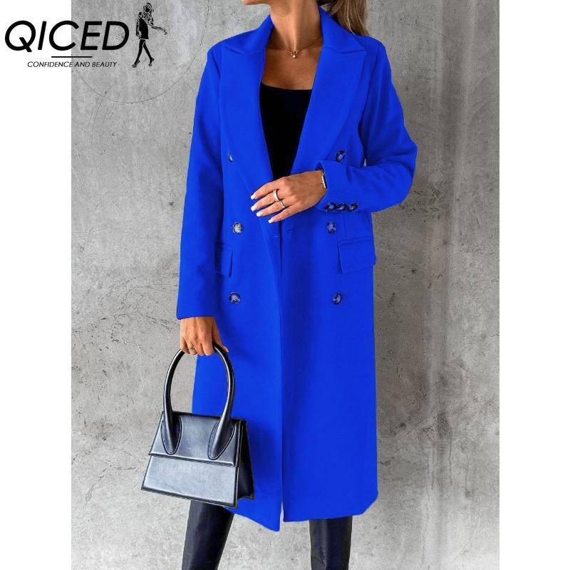 QICED Damen Vintage Lässig Karomuster Herbst Winter Langarm POLO-Kragen Jacken & Mäntel XXL dunkelblaue von Joom DACH