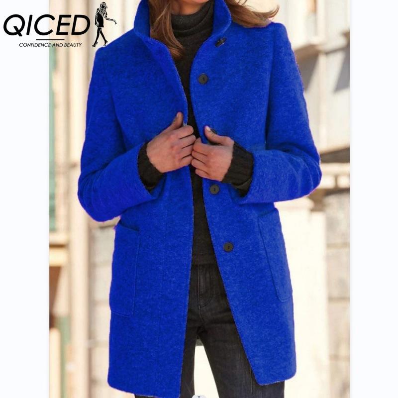 QICED Damen Vintage Lässig Karomuster Herbst Winter Langarm POLO-Kragen Jacken & Mäntel XXL dunkelblaue von Joom DACH