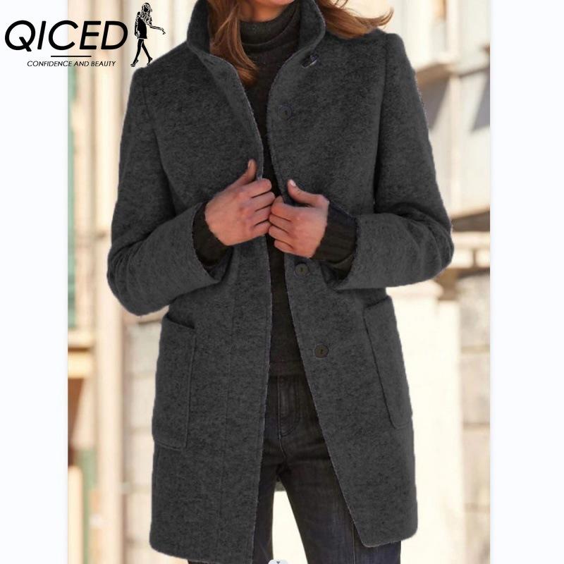 QICED Damen Vintage Lässig Karomuster Herbst Winter Langarm POLO-Kragen Jacken & Mäntel XXXXXL schwarz von Joom DACH