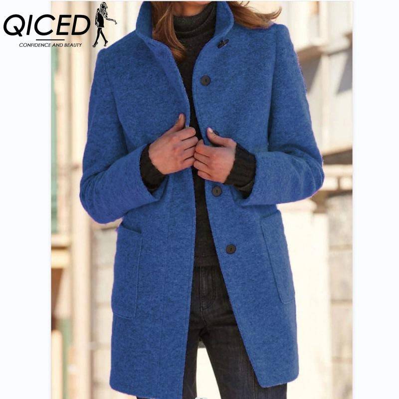 QICED Damen Vintage Lässig Karomuster Herbst Winter Langarm POLO-Kragen Jacken & Mäntel XXXXXL denim-blau von Joom DACH