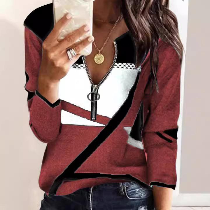 QICED Frühling Herbst Damen Shirt Trend Hot Print Reißverschluss Langarm T-Shirt XL von Joom DACH