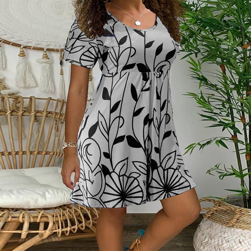 QICED Sommerkleid, Sommerkleid mit kurzen Ärmeln, bedruckt XXXL grau von Joom DACH