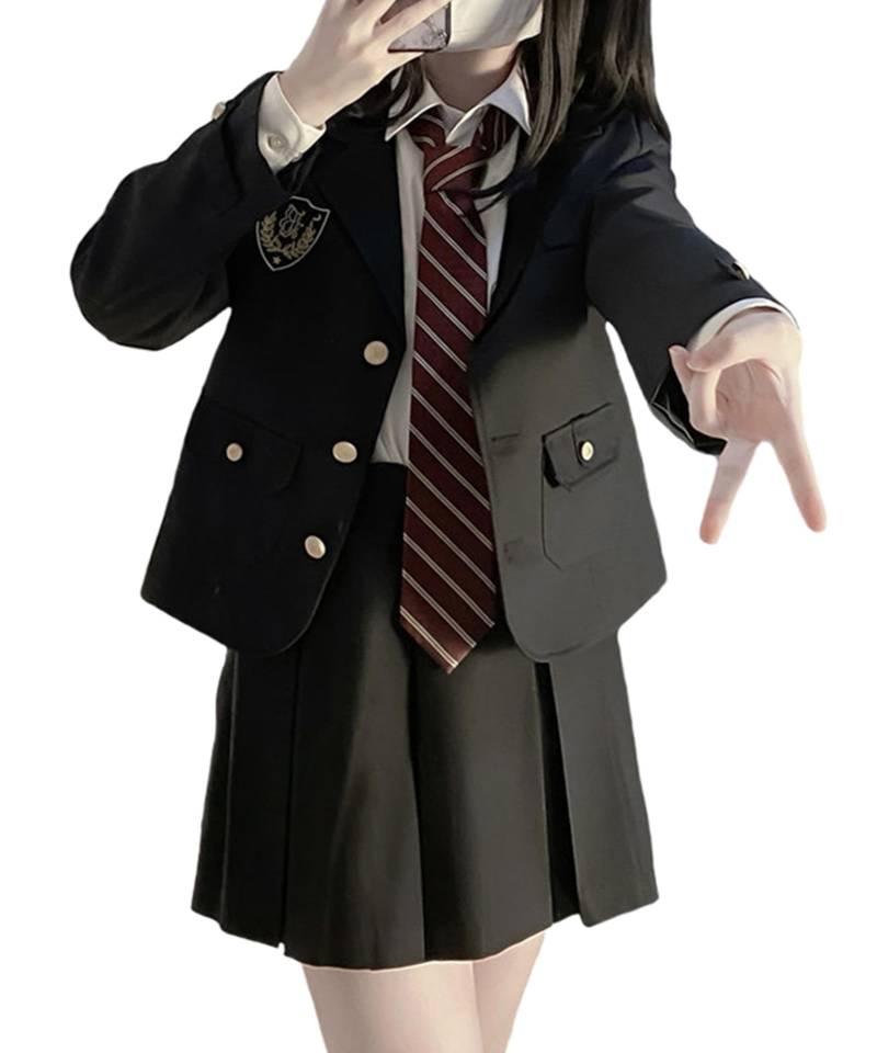 QOOLY Schwarzes Highschool-Mädchen Cosplay Plissiert und Perfekt für die Highschool und als formell Perfekt für Einschulung und Kultur Größe Blazer, schwarz von Joom DACH