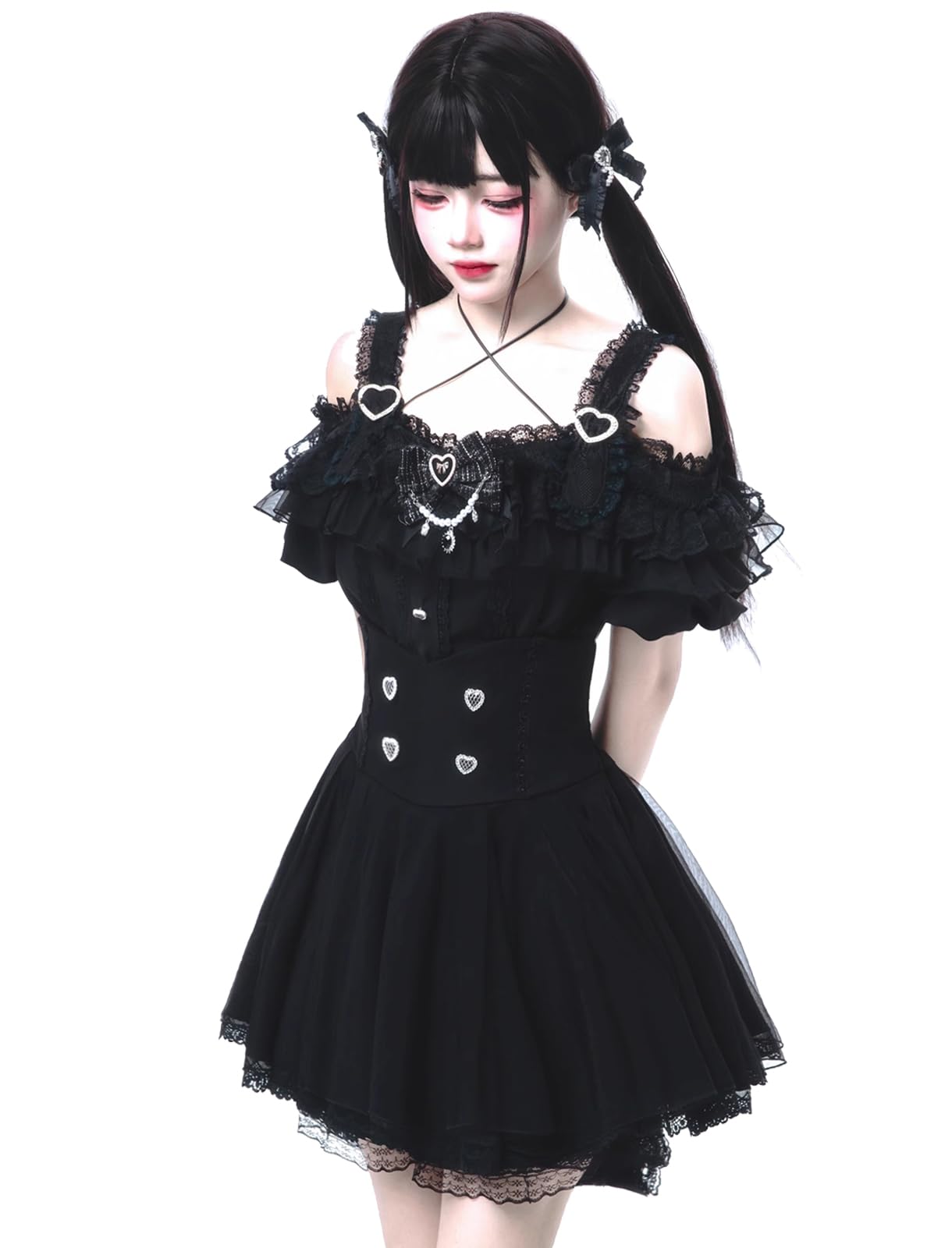 Qichenk Gothic Lolita Halloween Rock Mini Prinzessin Größe M Kleid, Cosplay, Damen, Stilvoll, Niedlich, Set, Mädchenhaft, Lolita, Stil, Schwarz, 01, von Joom DACH