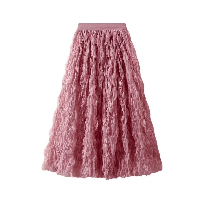 Qooth Damen Lässiger Tüllrock mit Rüschendesign, mehrlagiger Tüll-Maxirock, modischer Midi-Tutu-Netz-A-Linien-Rock QT2350 violett/rosa von Joom DACH