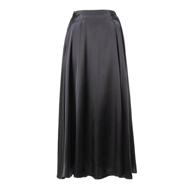 Qooth Frauen Temperament Satin A-linie Dünne Rock Elegante Elastische Taille Langen Rock Für Frühling Sommer QT2223 M schwarz von Joom DACH