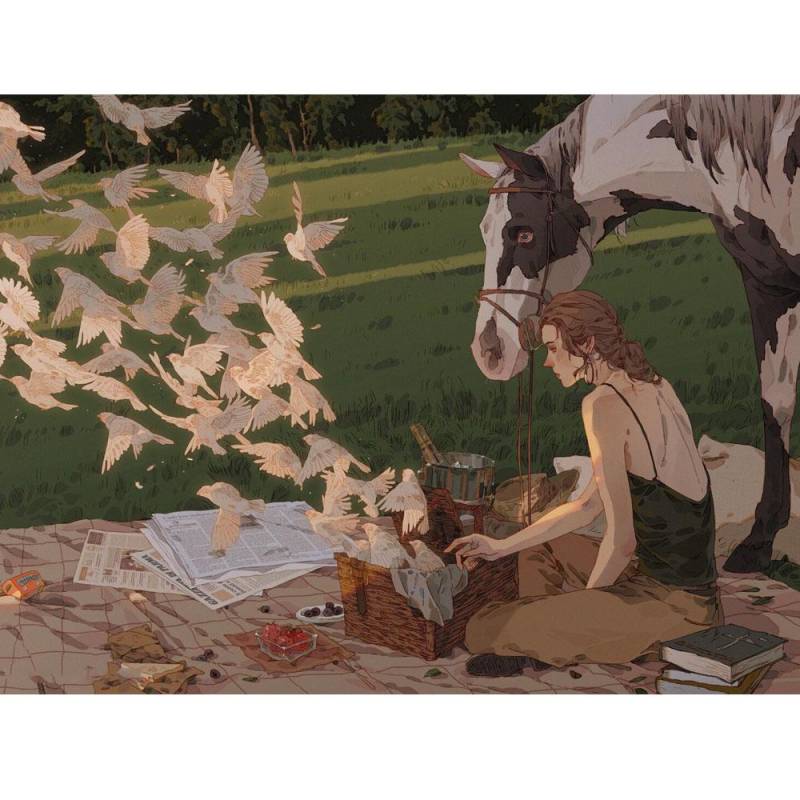 Quadratische / runde DIY-Diamant-Stickerei, Taube, Pferd, Frau, 5D-Diamant-Gemälde, Wasser-Diamant-Mosaik-Dekoration Full Round (20X30CM) von Joom DACH