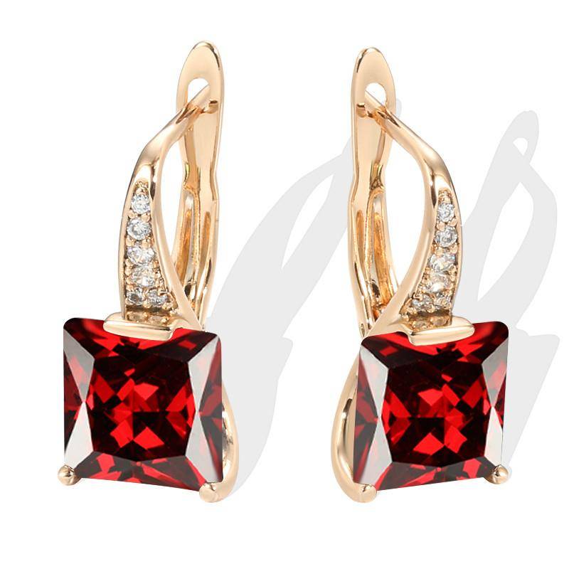 Quadratische Regenbogen-Stein-CZ-Zirkon-Ohrringe für Damen, modisch, goldfarben, Tropfenohrringe, täglicher feiner Schmuck rot von Joom DACH