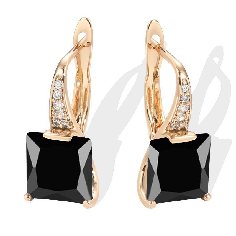 Quadratische Regenbogen-Stein-CZ-Zirkon-Ohrringe für Damen, modisch, goldfarben, Tropfenohrringe, täglicher feiner Schmuck schwarz von Joom DACH