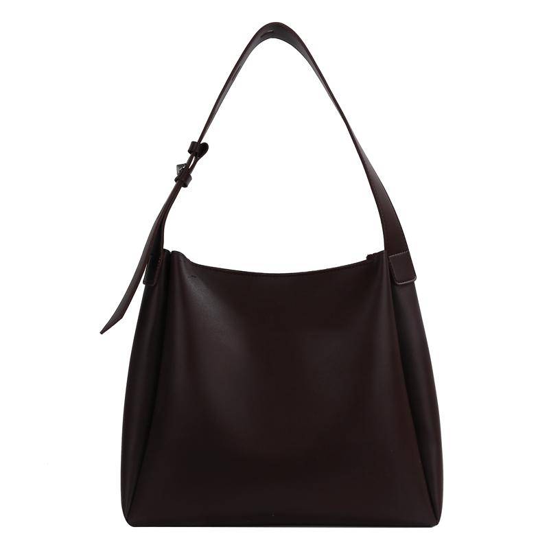 Qualität Frauen Tragetaschen 2 Teile/satz Große Kapazität Shopper Schulter Tasche Reine Farbe Breiten Riemen Weiche PU Leder Weibliche Handtaschen 2022 33x30x10cm kaffeebraun von Joom DACH