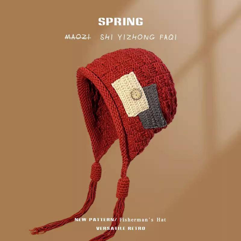 Quaste Hut Kinder Herbst und Winter handgemachte gestrickte Pullover Garn Hut Gehörschutz Hut rot von Joom DACH