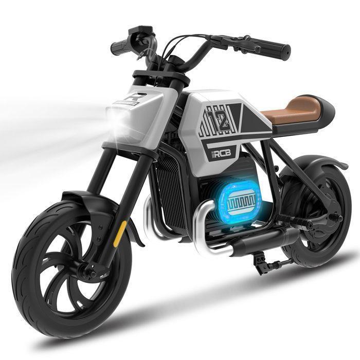 RCB R9 Elektro-Motorrad für Kinder, 12 Zoll, 200W, 25km/h, Umgebungslicht, Ab 4 Jahren, Weiß von Joom DACH