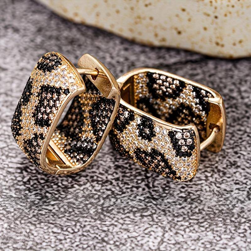 Retro Leopard Print Creolen für Damen - Mikro-Pavé Schwarze Synthetische Zirkonia & Kubische Synthetische Zirkonia, Nickelfreier Kupferschmuck goldgelb von Joom DACH