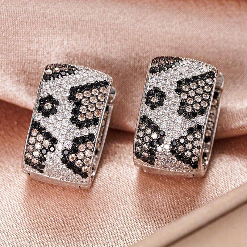 Retro Leopard Print Creolen für Damen - Mikro-Pavé Schwarze Synthetische Zirkonia & Kubische Synthetische Zirkonia, Nickelfreier Kupferschmuck silber von Joom DACH