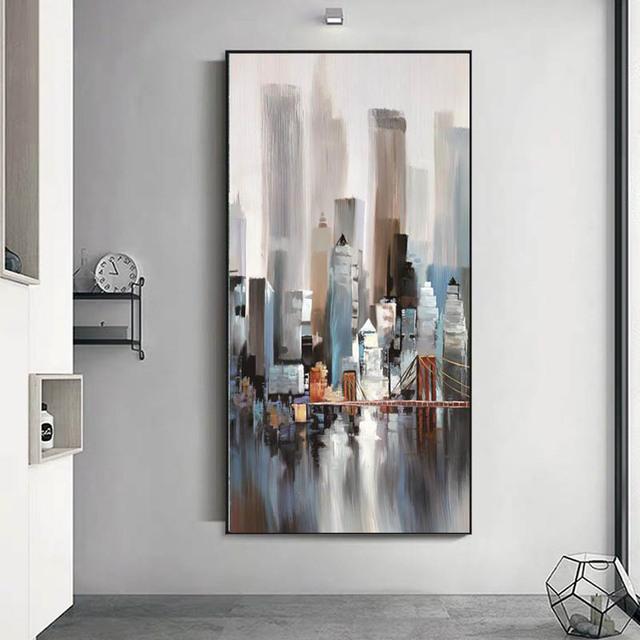 RELIABLI ART Leinwandgemälde, abstraktes Öl, Stadtgebäude, Bootsbrücke, Wandkunst für Wohnzimmer, Dekoration, Poster und Drucke, ohne Rahmen 40cm×80cm NoFrame von Joom DACH