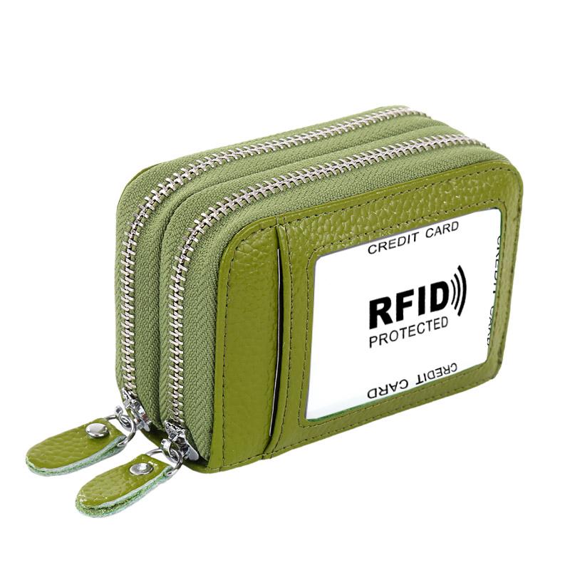 RFID-Blockierung, modisch, für Damen, Kartenhalter aus echtem Leder, Doppel-Reißverschluss, große Kapazität, weibliche Geldbörse grün von Joom DACH