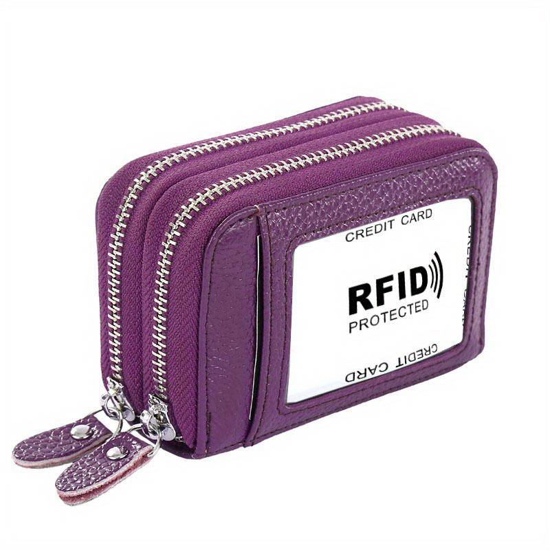 RFID-Blockierung, modisch, für Damen, Kartenhalter aus echtem Leder, Doppel-Reißverschluss, große Kapazität, weibliche Geldbörse violett von Joom DACH