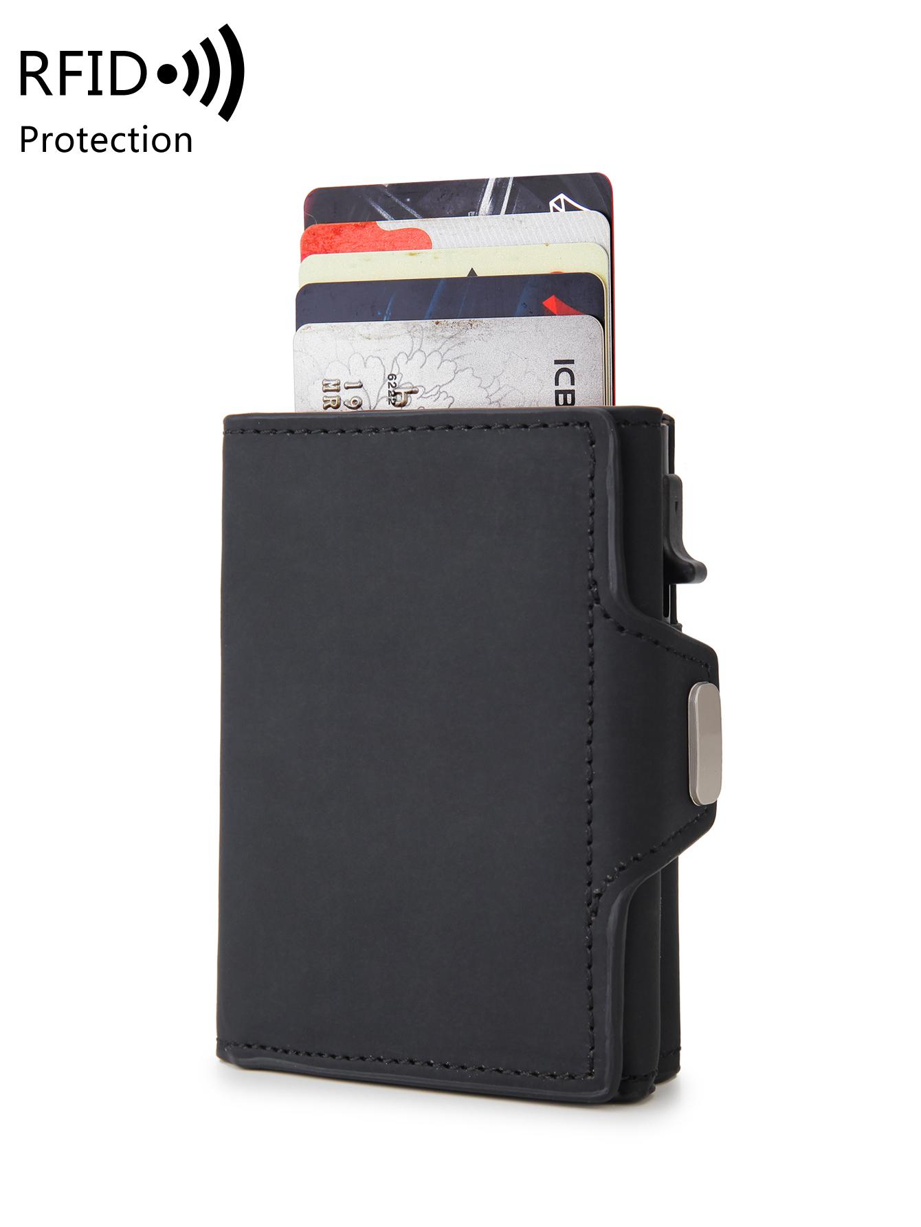 RFID Herren Geldbörse Kreditkartenhalter PU Leder Mini Geldbörse automatisches Pop-up multifunktionaler Bankkartenhalter von Joom DACH