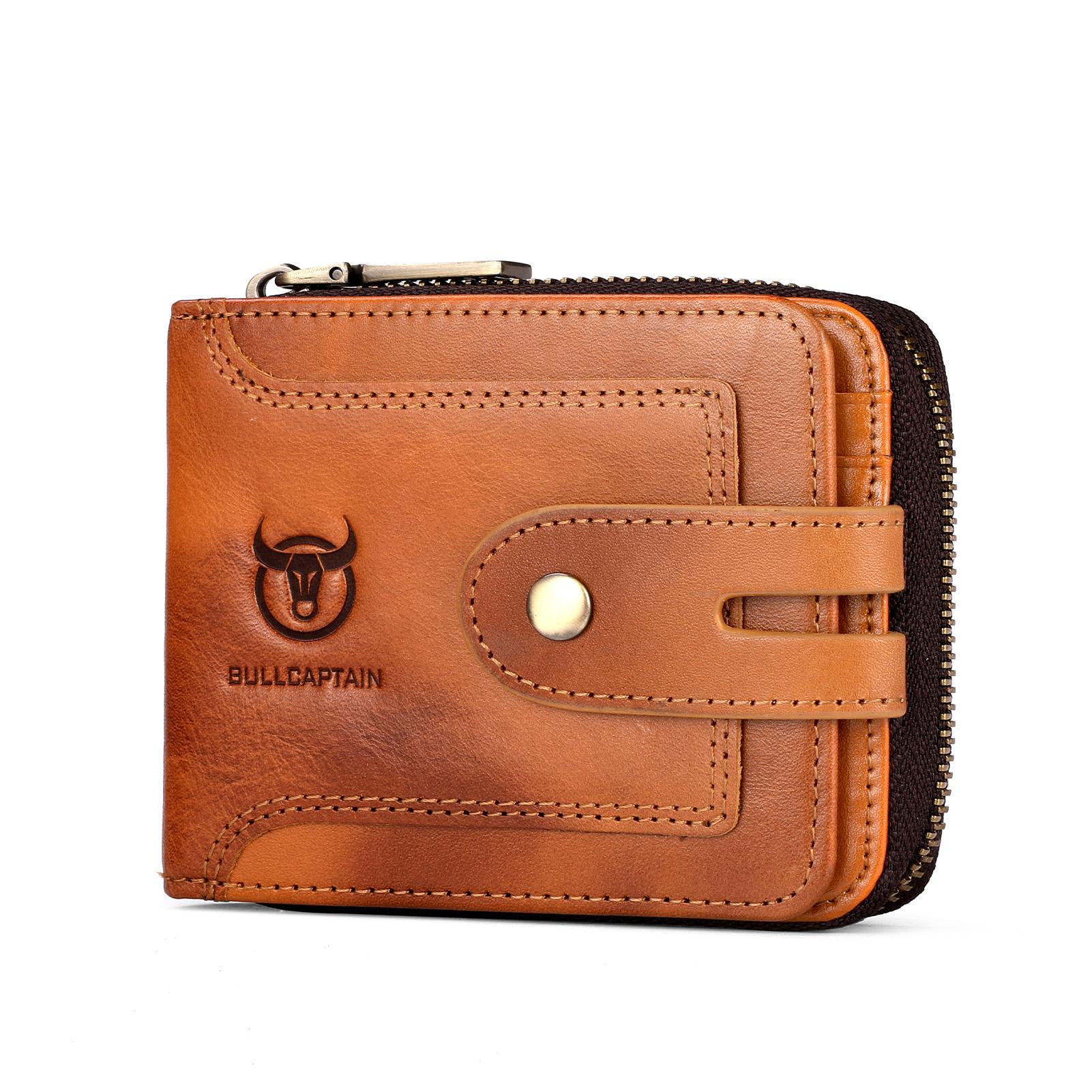 RFID-blockierende Geldbörse für Herren aus echtem Leder, kurzes Reißverschlussdesign, mehrere Kartenfächer und Geldklammer gelb von Joom DACH