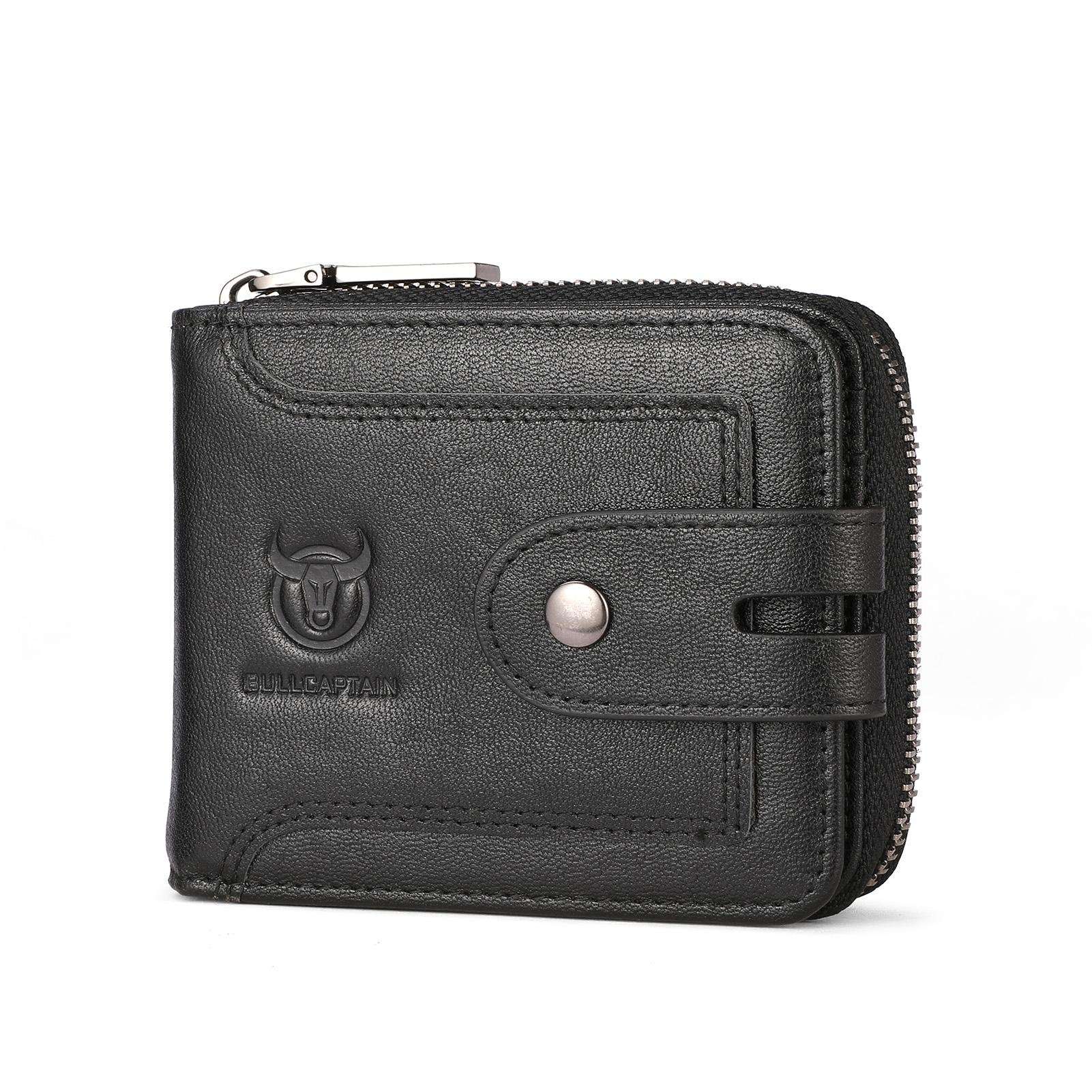 RFID-blockierende Geldbörse für Herren aus echtem Leder, kurzes Reißverschlussdesign, mehrere Kartenfächer und Geldklammer schwarz von Joom DACH