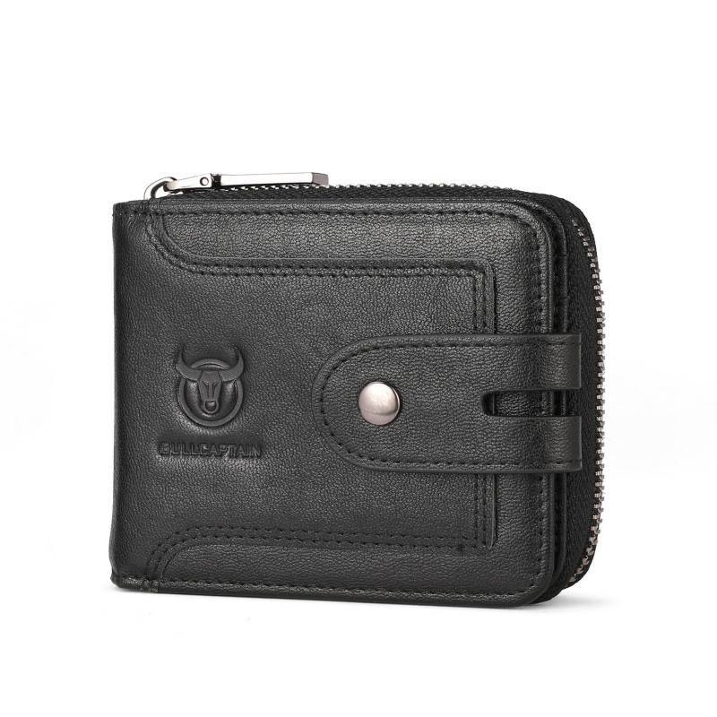 RFID-blockierende Geldbörse für Herren aus echtem Leder, kurzes Reißverschlussdesign, mehrere Kartenfächer und Geldklammer schwarz von Joom DACH