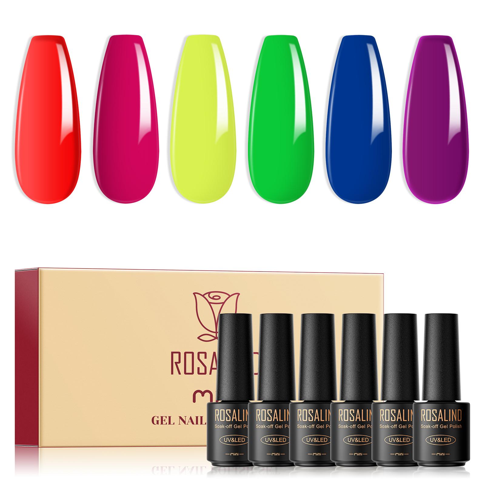 ROSALIND Gel-Nagellack-Set, 6 Stück/Lot, Nail Art Gelpoliermittel, Semi-permanenter Gel-Lack, Hybrid Soak Off UV-Lampe, Base Top Coat Gel Polish Kit von Joom DACH