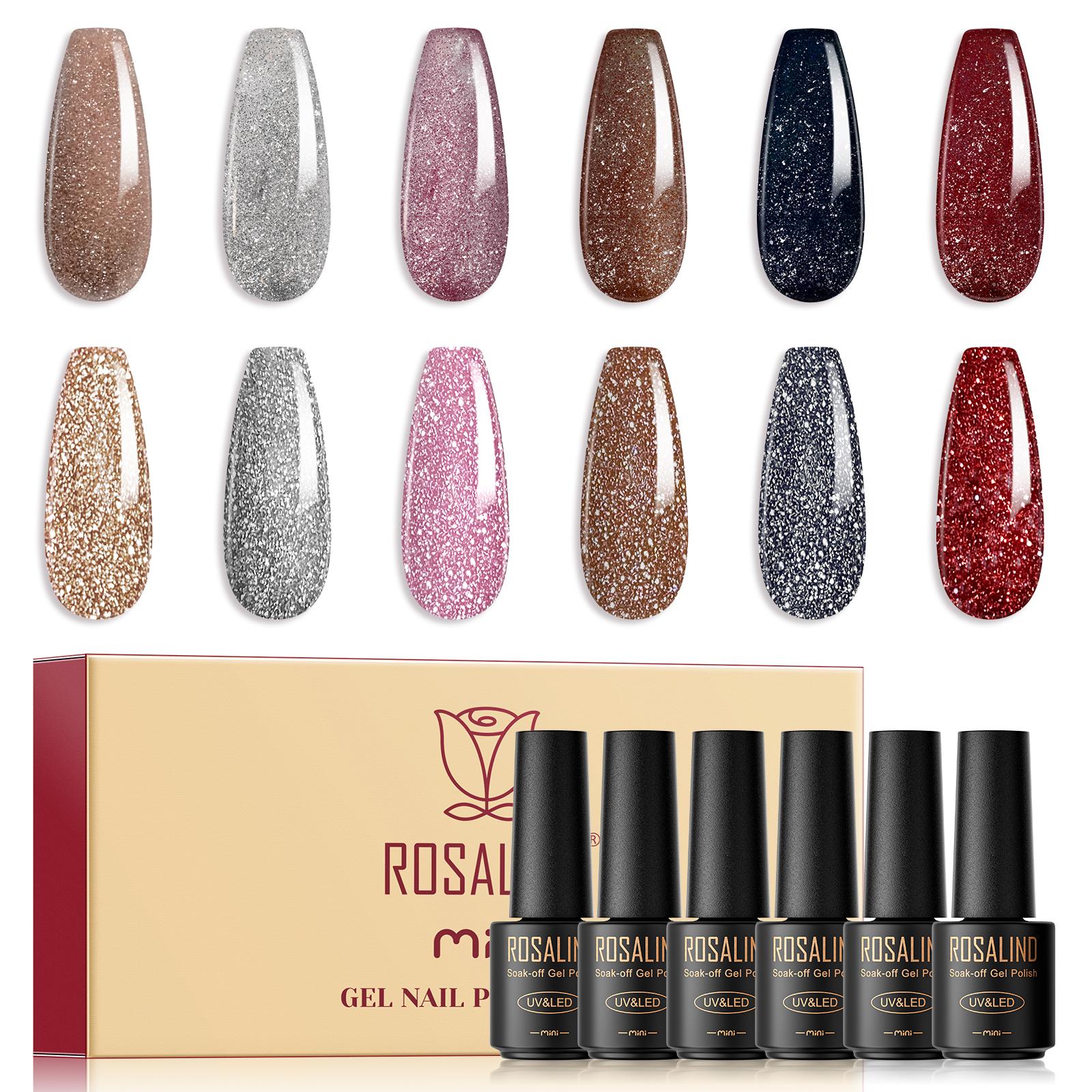 ROSALIND Gel-Nagellack-Set, 6 Stück/Lot, Nail Art Gelpoliermittel, Semi-permanenter Gel-Lack, Hybrid Soak Off UV-Lampe, Base Top Coat Gel Polish Kit von Joom DACH