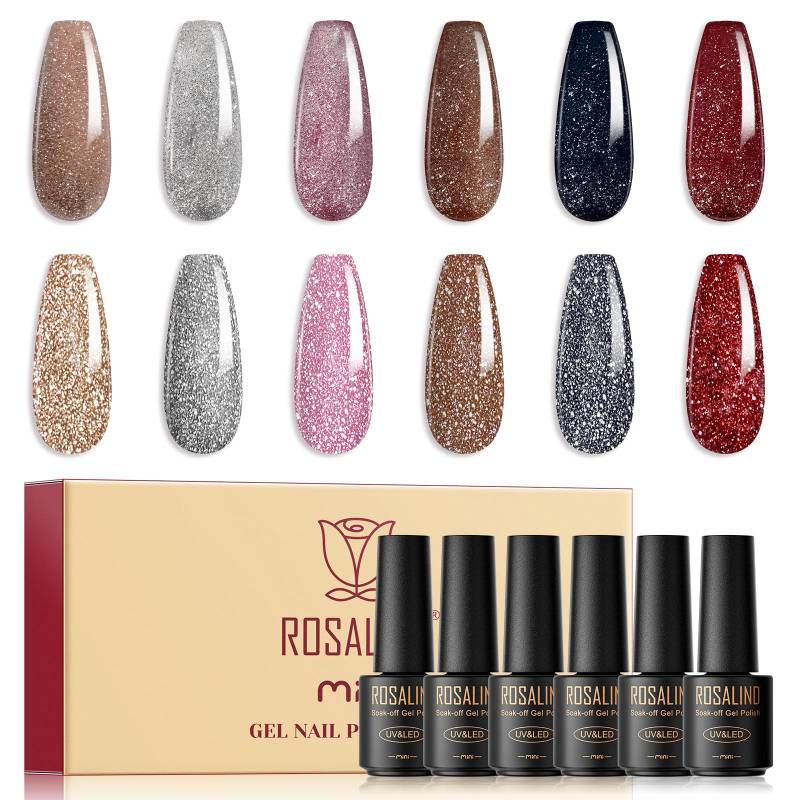 ROSALIND Gel-Nagellack-Set, 6 Stück/Lot, Nail Art Gelpoliermittel, Semi-permanenter Gel-Lack, Hybrid Soak Off UV-Lampe, Base Top Coat Gel Polish Kit von Joom DACH