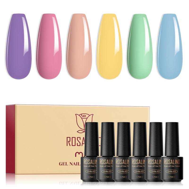 ROSALIND Gel-Nagellack-Set, 6 Stück/Lot, Nail Art Gelpoliermittel, Semi-permanenter Gel-Lack, Hybrid Soak Off UV-Lampe, Base Top Coat Gel Polish Kit von Joom DACH