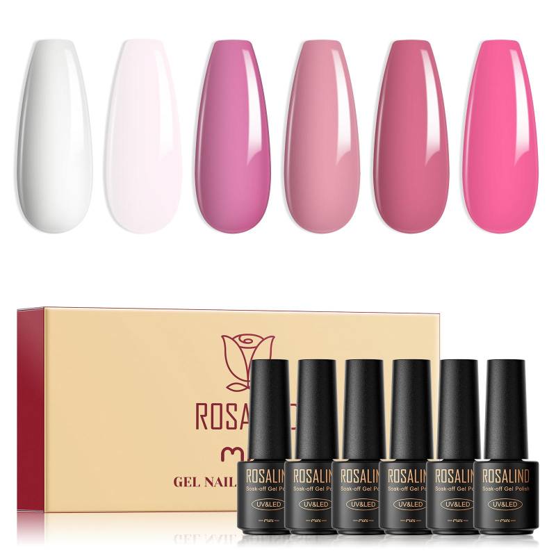 ROSALIND Gel-Nagellack-Set, 6 Stück/Lot, Nail Art Gelpoliermittel, Semi-permanenter Gel-Lack, Hybrid Soak Off UV-Lampe, Base Top Coat Gel Polish Kit von Joom DACH