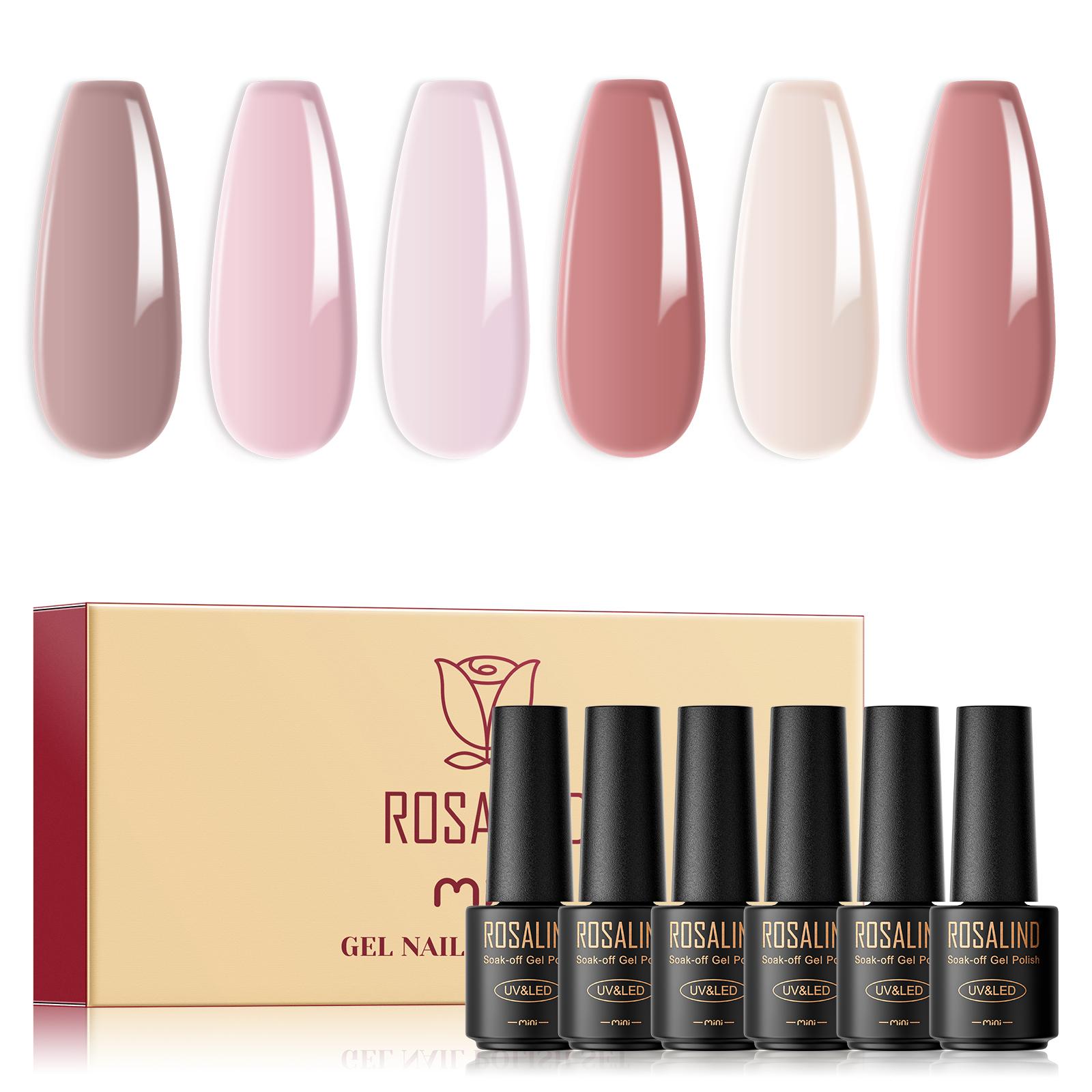 ROSALIND Gel-Nagellack-Set, 6 Stück/Lot, Nail Art Gelpoliermittel, Semi-permanenter Gel-Lack, Hybrid Soak Off UV-Lampe, Base Top Coat Gel Polish Kit von Joom DACH