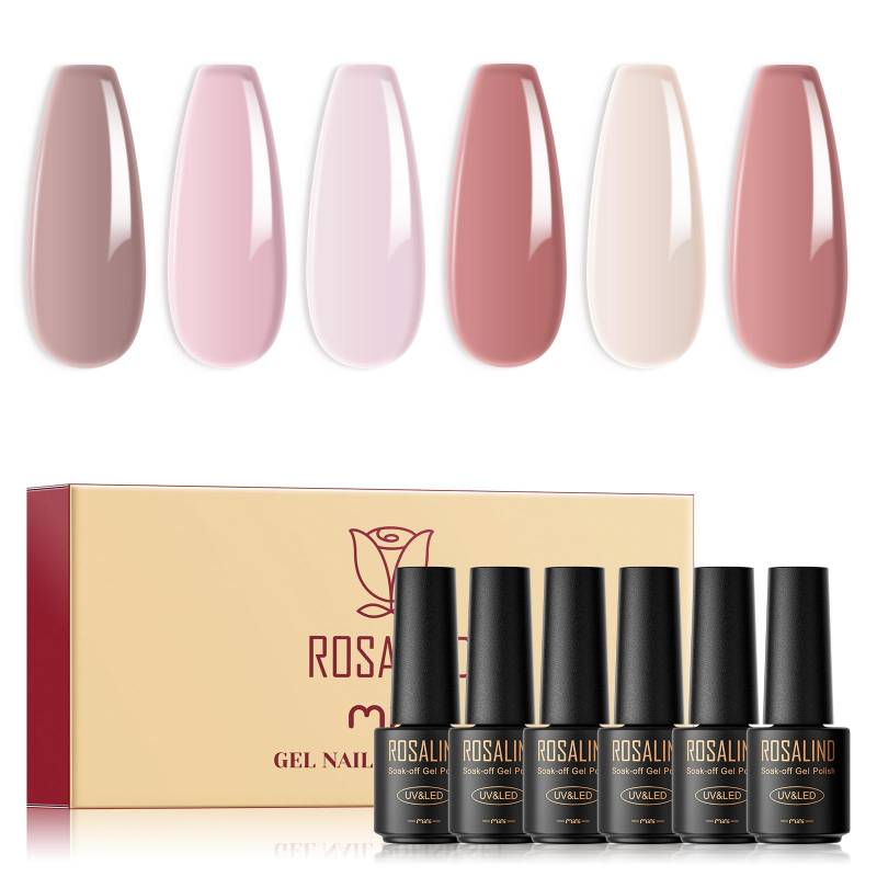 ROSALIND Gel-Nagellack-Set, 6 Stück/Lot, Nail Art Gelpoliermittel, Semi-permanenter Gel-Lack, Hybrid Soak Off UV-Lampe, Base Top Coat Gel Polish Kit von Joom DACH