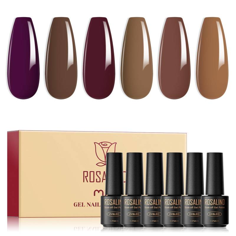 ROSALIND Gel-Nagellack-Set, 6 Stück/Lot, Nail Art Gelpoliermittel, Semi-permanenter Gel-Lack, Hybrid Soak Off UV-Lampe, Base Top Coat Gel Polish Kit von Joom DACH