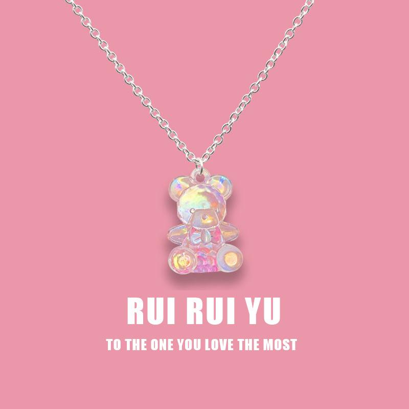 RUI RUI YU Mode Candy Farbe Kristall Acryl Transparent Dreidimensionale Bär Anhänger Farbverlauf Cartoon Halskette Mädchen Nettes Party Geschenk 1 PC von Joom DACH