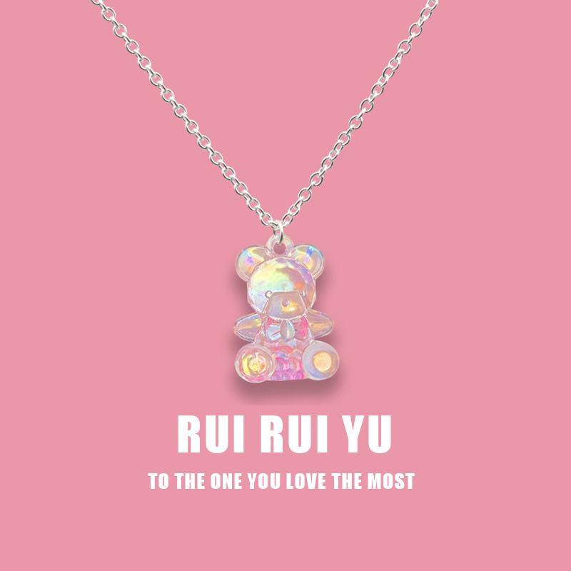 RUI RUI YU Mode Candy Farbe Kristall Acryl Transparent Dreidimensionale Bär Anhänger Farbverlauf Cartoon Halskette Mädchen Nettes Party Geschenk 1 PC von Joom DACH