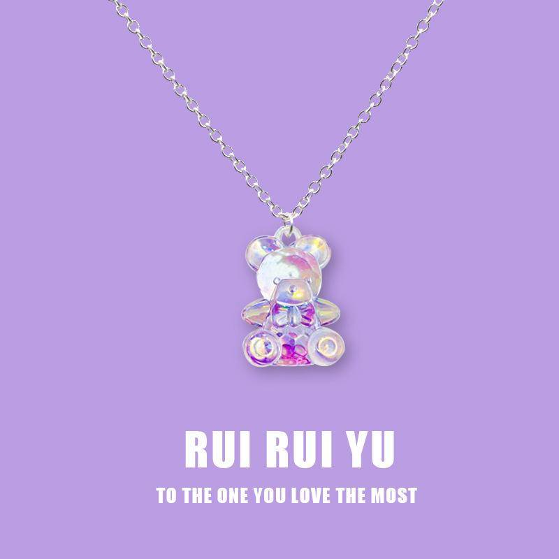 RUI RUI YU Mode Candy Farbe Kristall Acryl Transparent Dreidimensionale Bär Anhänger Farbverlauf Cartoon Halskette Mädchen Nettes Party Geschenk 1 PC von Joom DACH