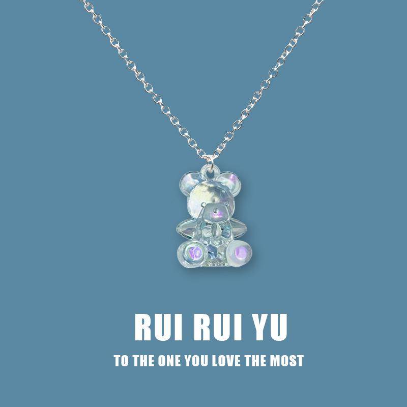 RUI RUI YU Mode Candy Farbe Kristall Acryl Transparent Dreidimensionale Bär Anhänger Farbverlauf Cartoon Halskette Mädchen Nettes Party Geschenk 1 PC von Joom DACH