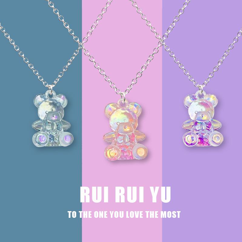 RUI RUI YU Mode Candy Farbe Kristall Acryl Transparent Dreidimensionale Bär Anhänger Farbverlauf Cartoon Halskette Mädchen Nettes Party Geschenk 3 Pcs von Joom DACH