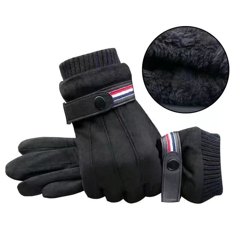 Radfahren warme Handschuhe Herren Winter Samt verdickt kältefest Outdoor Fahren Motorrad Touchscreen Wildleder Fahren winddicht One Size von Joom DACH