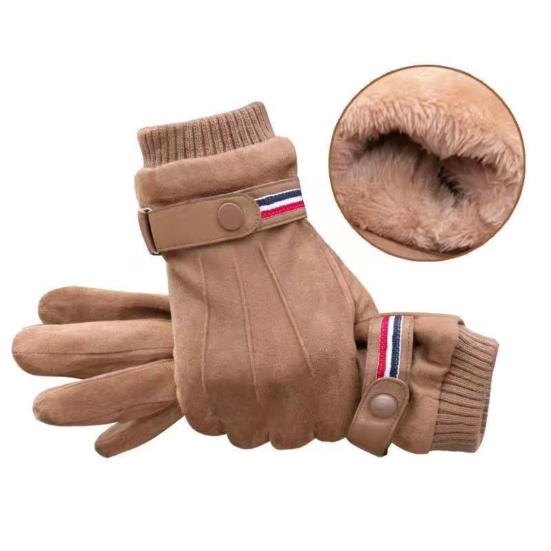 Radfahren warme Handschuhe Herren Winter Samt verdickt kältefest Outdoor Fahren Motorrad Touchscreen Wildleder Fahren winddicht One Size von Joom DACH