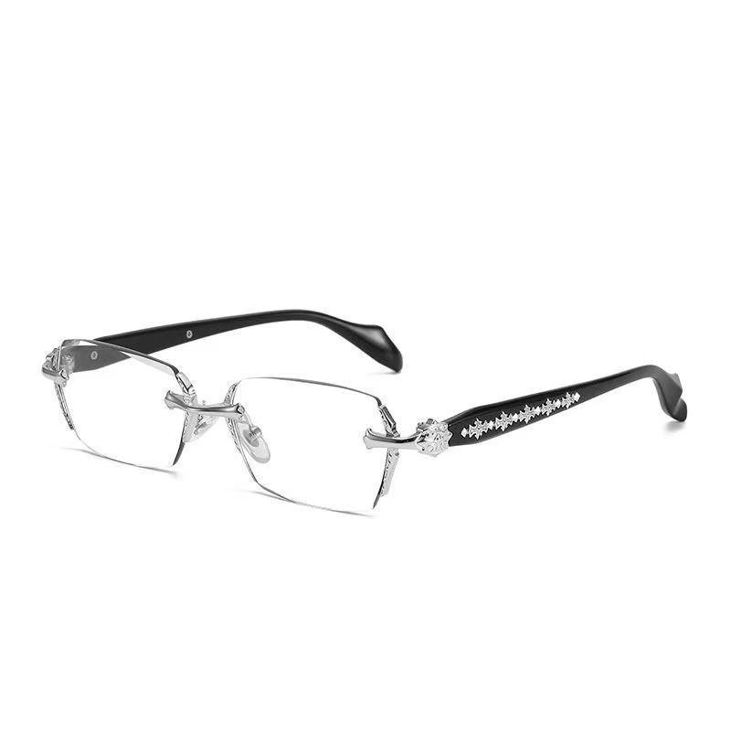 Rahmenlose Retro-Brille aus Metall – Y2K-inspirierter, hochintelligenter Look für Frauen mit optionalem Myopie-Rahmen. Nearsighted 250° silber von Joom DACH