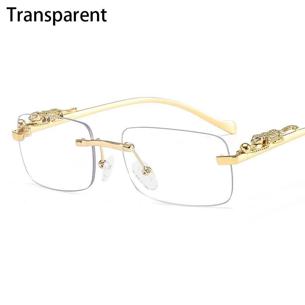 Randlose Rechteckige Sonnenbrille Retro Klare Ozeanlinse Sonnenbrille Geparden Dekoration Shades UV400 Brillen für Damen Herren transparent von Joom DACH