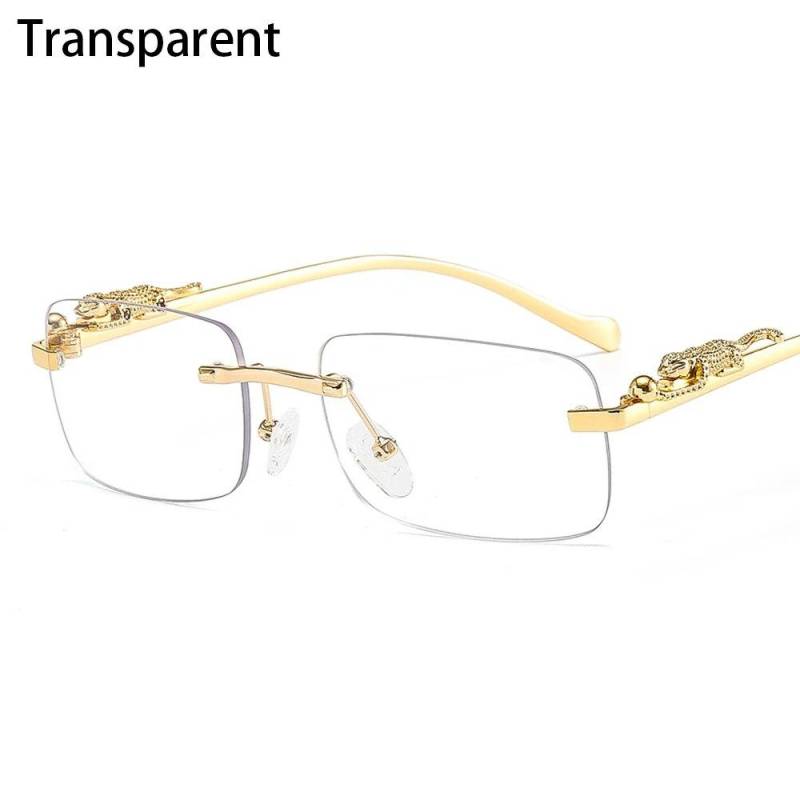 Randlose Rechteckige Sonnenbrille Retro Klare Ozeanlinse Sonnenbrille Geparden Dekoration Shades UV400 Brillen für Damen Herren transparent von Joom DACH