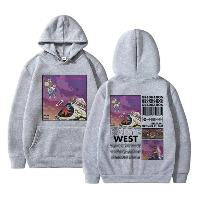Rapper Kanye West Graduation Printed Hoodie Coole Streetwear für Herren Beliebtes Hip Hop Casual Sweatshirt Übergroße Freizeitkleidung M grau von Joom DACH
