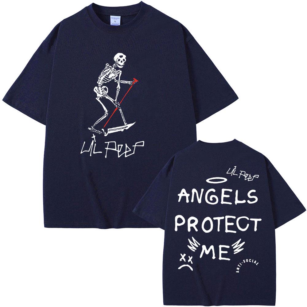 Rapper Lil Peep Cry Baby Angels Protect Me Skeleton Graphic T-shirts Men Women Hip Hop Vintage Oversized T Shirts Short Sleeve 3XL von Joom DACH