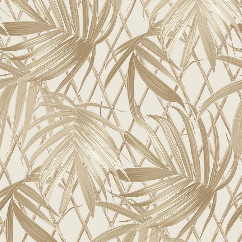 Rasch Paradise Palm Leaf Schwere Vinyl-Strukturtapete 10m x 53cm gold/creme von Joom DACH