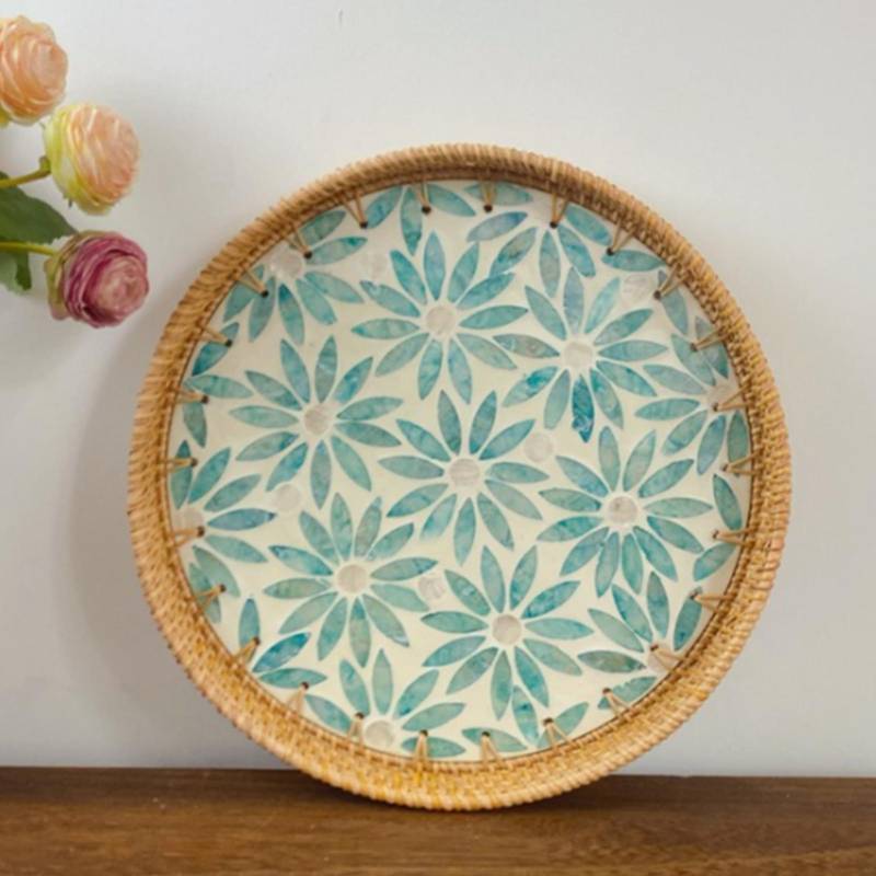 Rattan Gewebtes Serviertablett Rund Dekorativ Natur Rattan Schale Obst Dessert Snack Teller für von Joom DACH