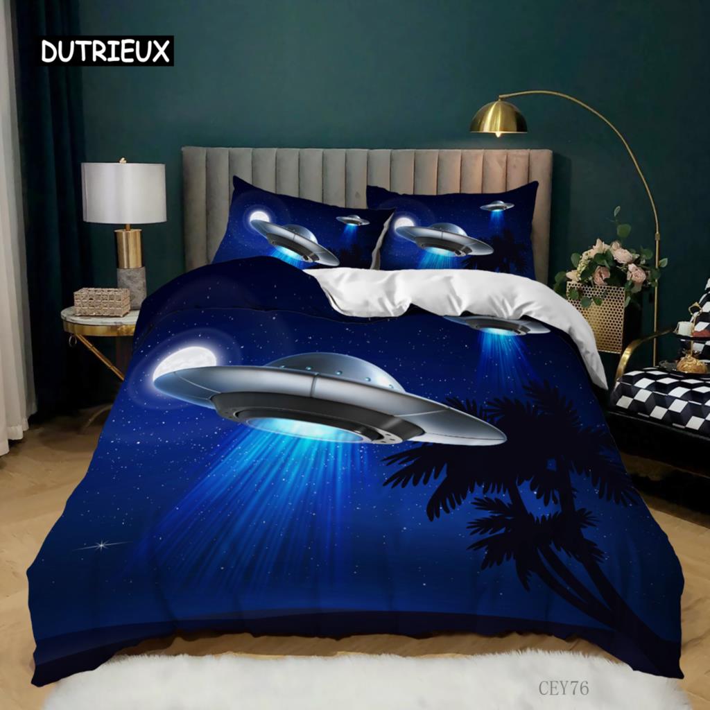 Raumschiff-Bettbezug-Set, King-Size-Mikrofaser, Science-Fiction-Raumschiff-Bettwäsche-Set, Schneeberg, Astronauten-Raumschiff-Bettbezug 140x200cm 3pcs von Joom DACH