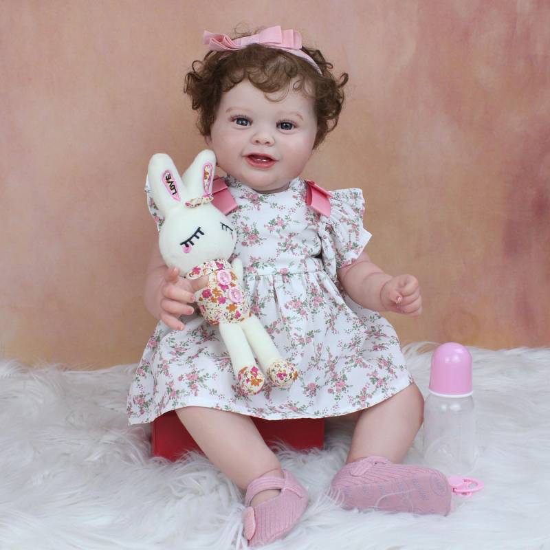Reborn Baby 3D Haut & Blutgefäße, 60 cm realistisches Neugeborenes Puppenmädchen mit weichen Silikongliedern mit Gefäßvene, lächelndes Prinzessin-Kleinkind Finished doll von Joom DACH